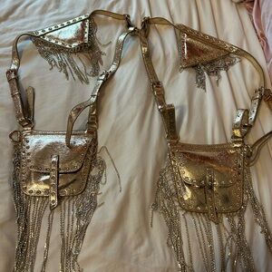 Metallic Gold Fringe Crossbody Harness Bag